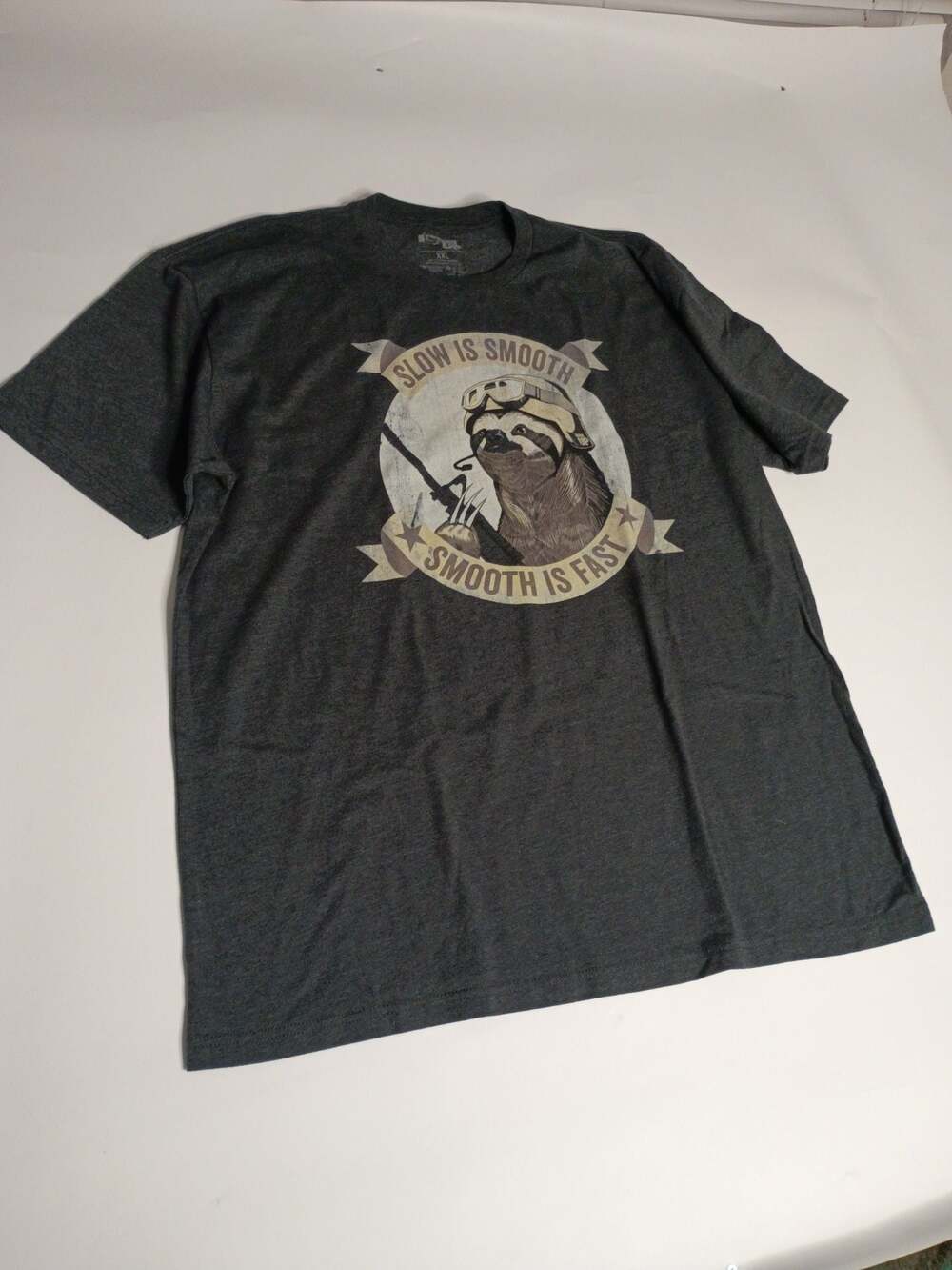 Ranger Up Slow Is Smooth Smooth Is Fast Sloth Graphic T-Shirt Charcoal XXL